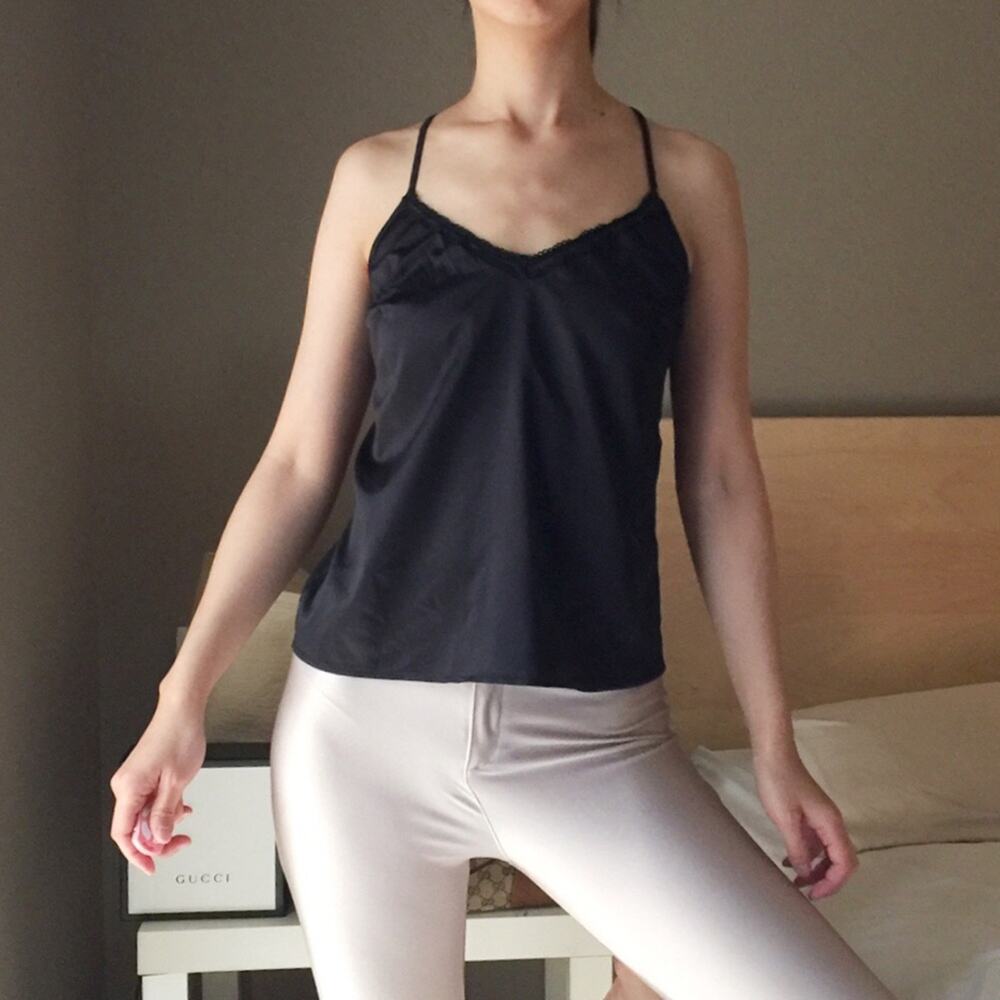 Auden Satin Silky Lingerie Cami In Black.--DA4